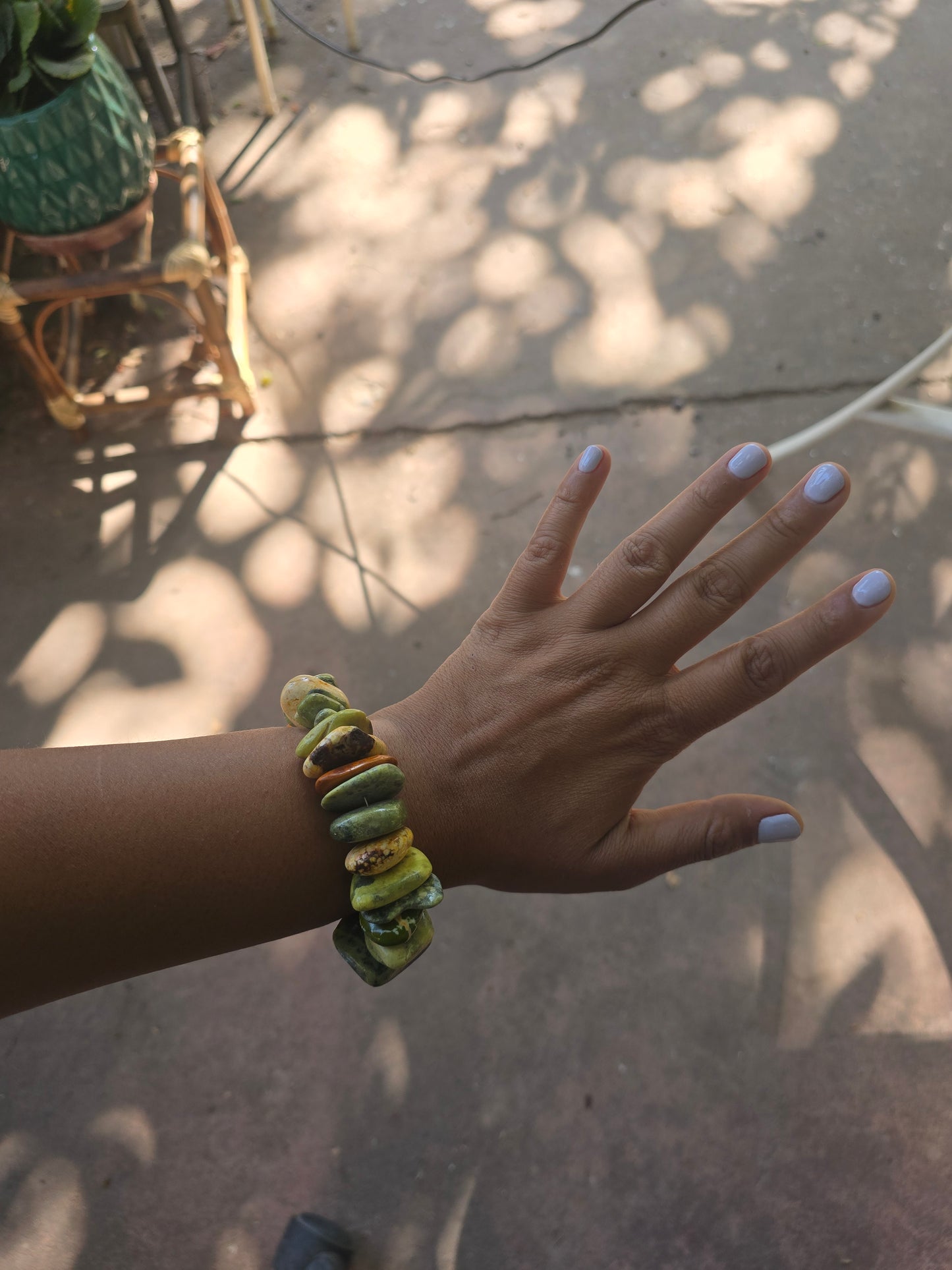 Pulsera gigante Jaspe verde y naranjo con gancho timón