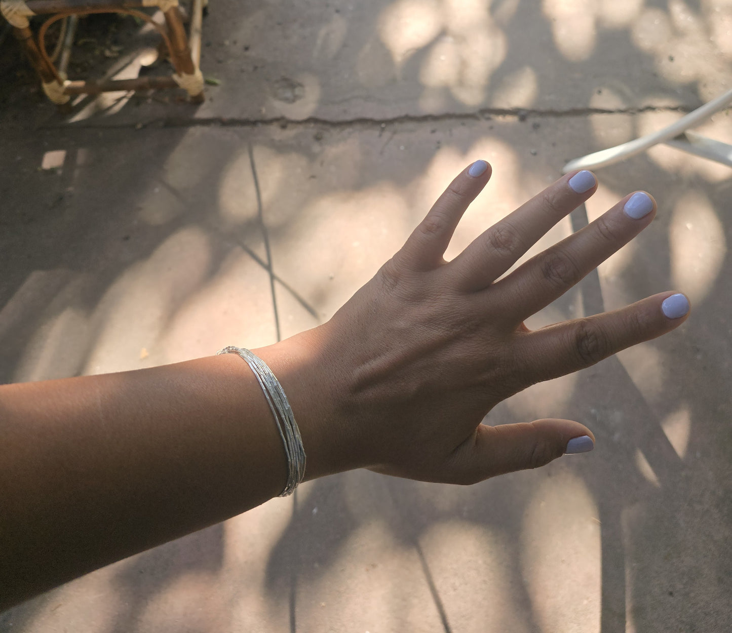 Pulsera de mostacilla delgada plata 950, 7 vueltas