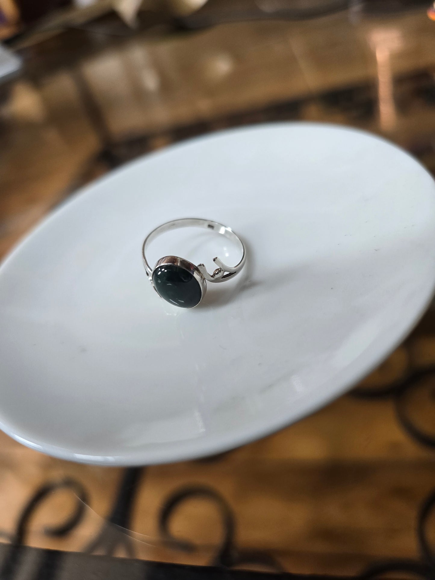 Anillo de jade verde oscuro natural plata 925 Talla 23