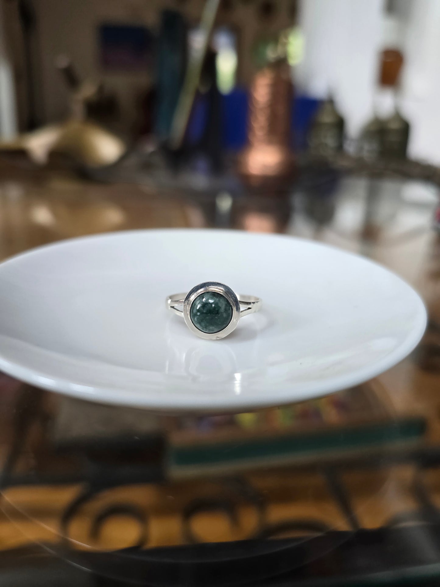 Anillo de jade natural y plata 925 Talla 22