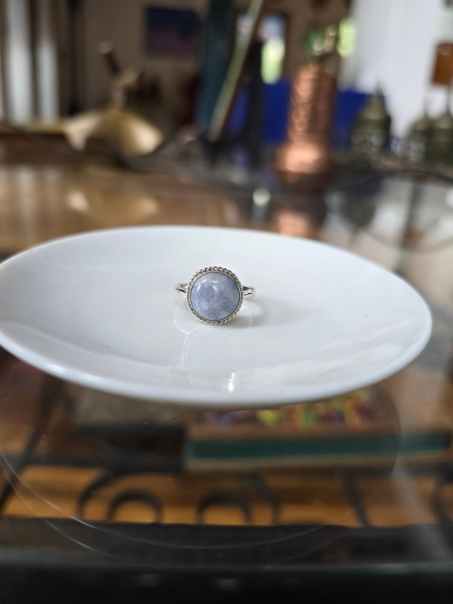 Anillo jade lila natural plata 925 Talla 15,5