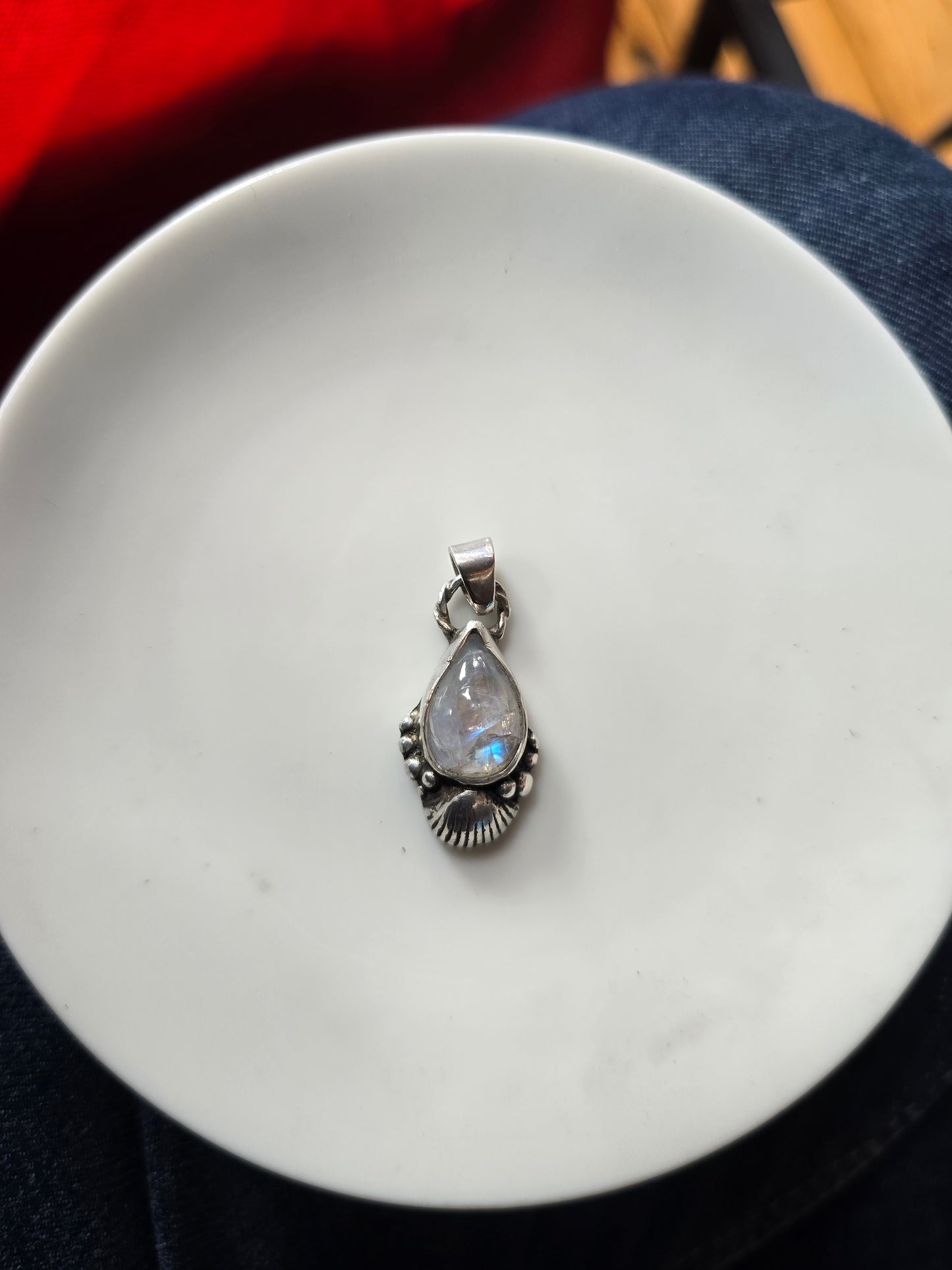 Colgante piedra luna marino en plata 950