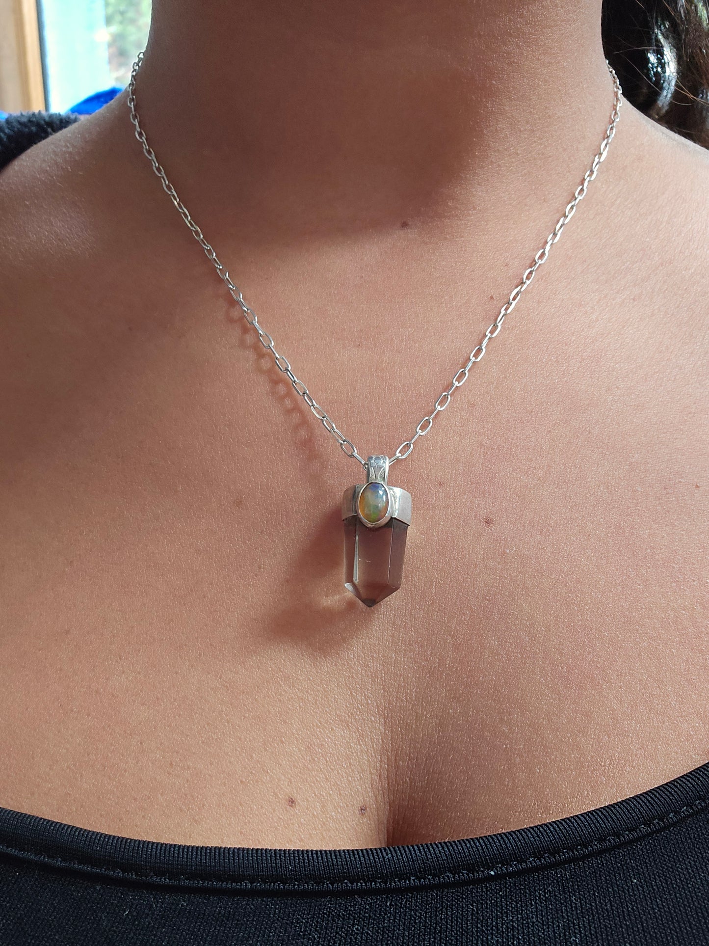 Colgante Cuarzo Ahumado y Ópalo, plata 950