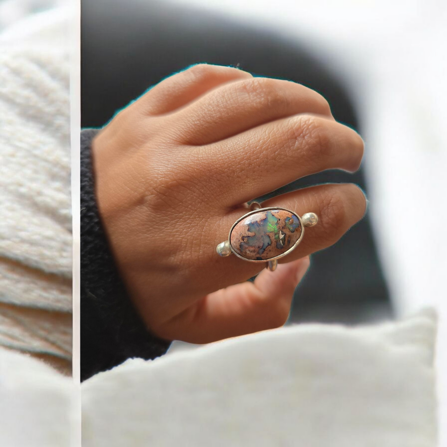 Anillo de ópalo de plata 950 talla 18