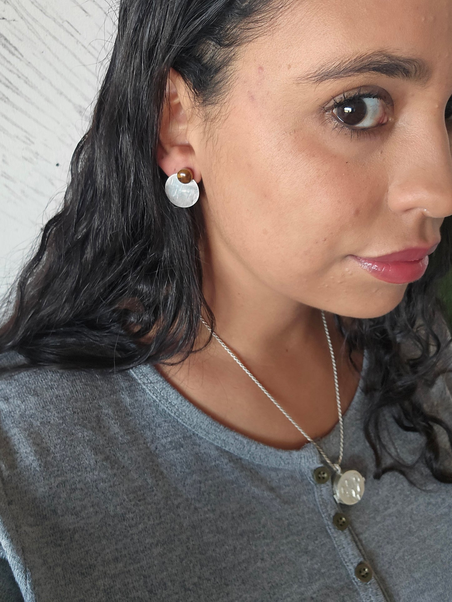 Top Back aros intercambiables PEQUEÑOS Ojo de tigre y Back Circular pequeño plata 950