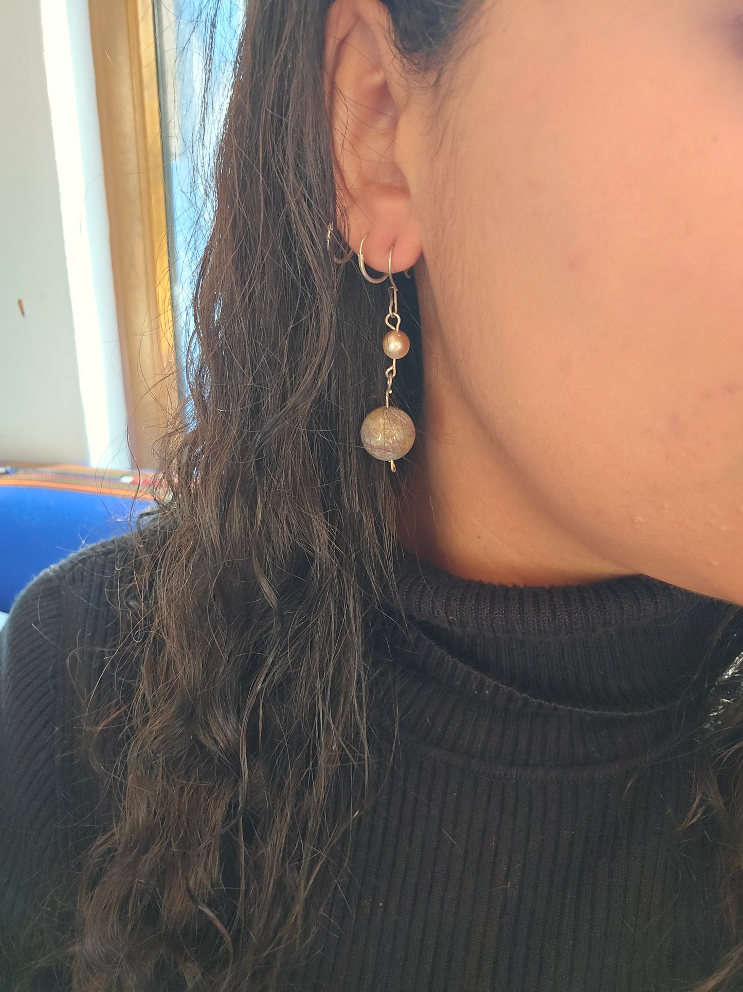 Aros esfera de plata, Agata y Perla de río