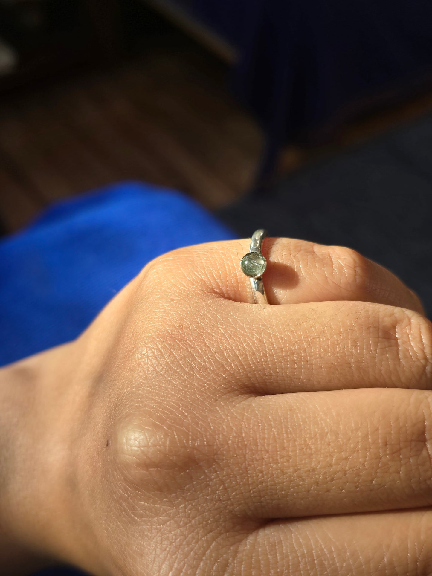 Anillo pequeño talla 13 colección Mar, Jade Chino encapsulada en plata 950