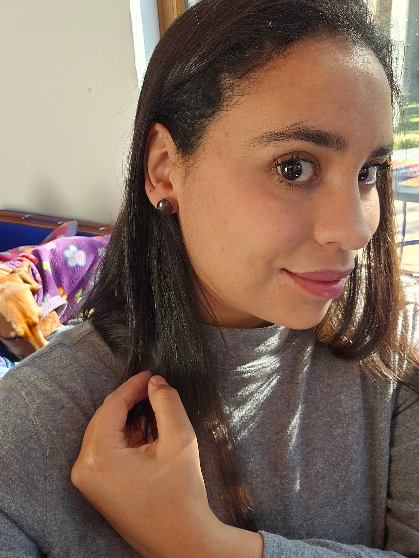 Top Back aros intercambiables GRANDES grande Top Granate en plata y Back Luna en Alpaca