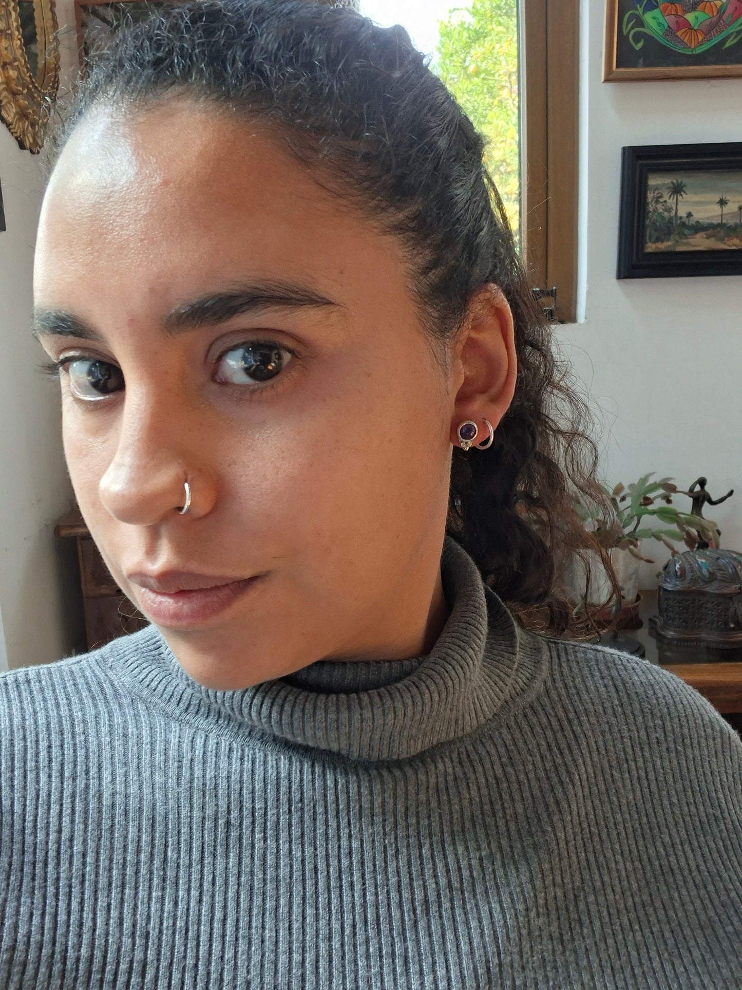 Aros pegados Onix plata 950