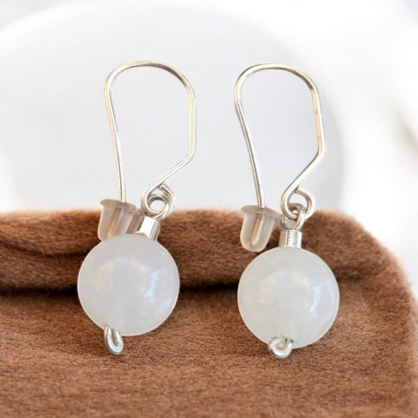 Aros colgantes plata simples de cuarzo rosa pálido