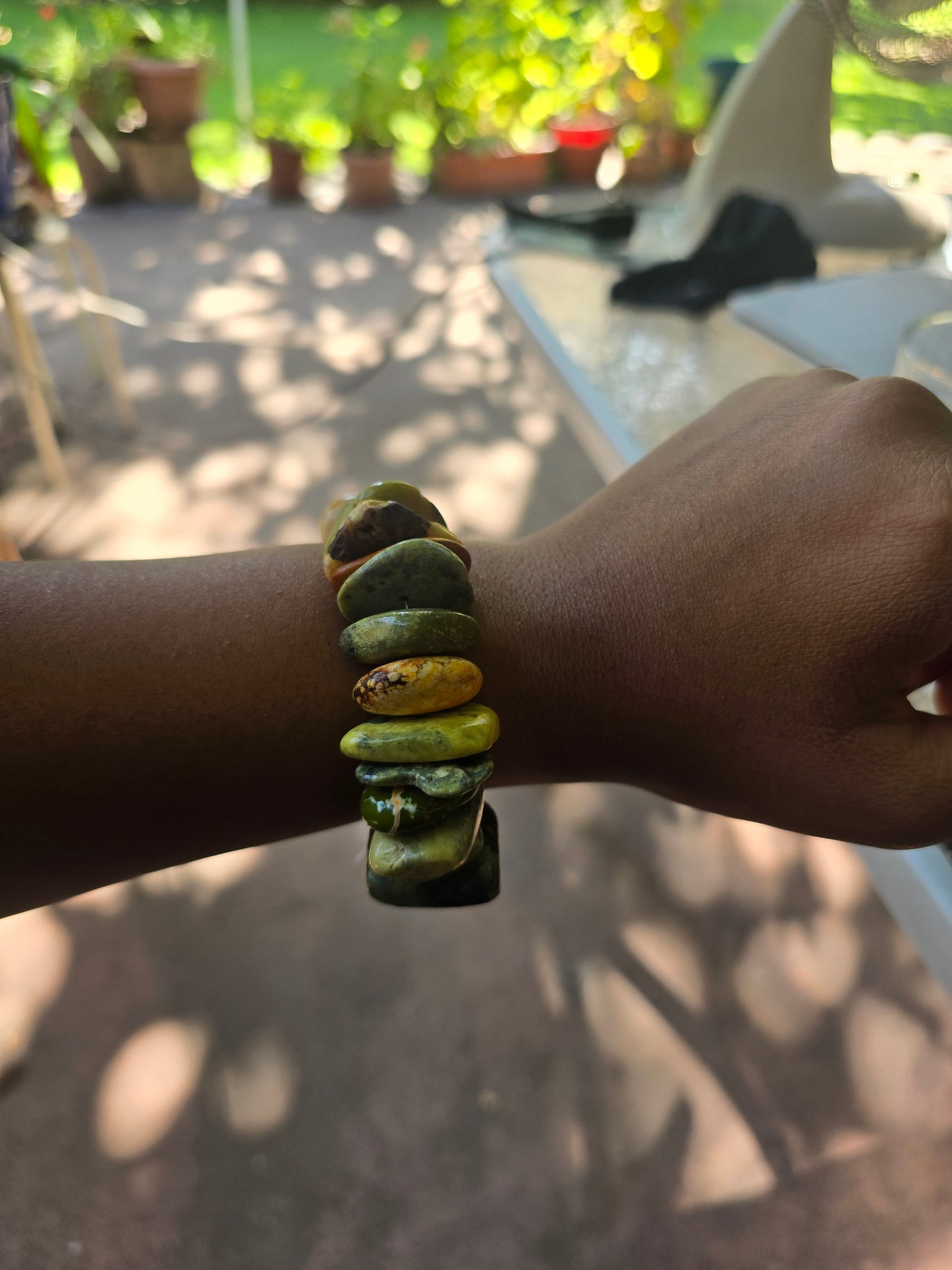 Pulsera gigante Jaspe verde y naranjo con gancho timón