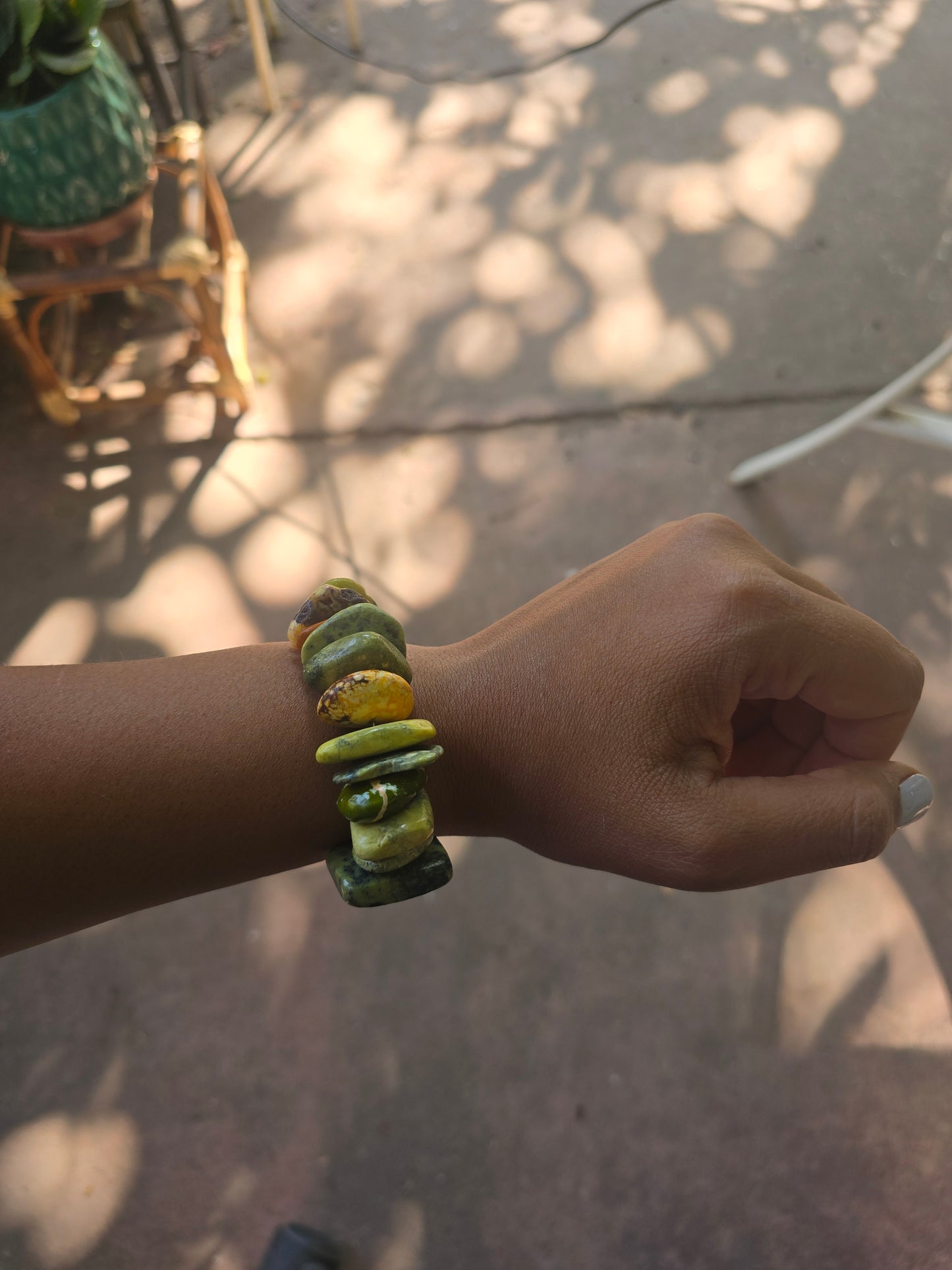 Pulsera gigante Jaspe verde y naranjo con gancho timón