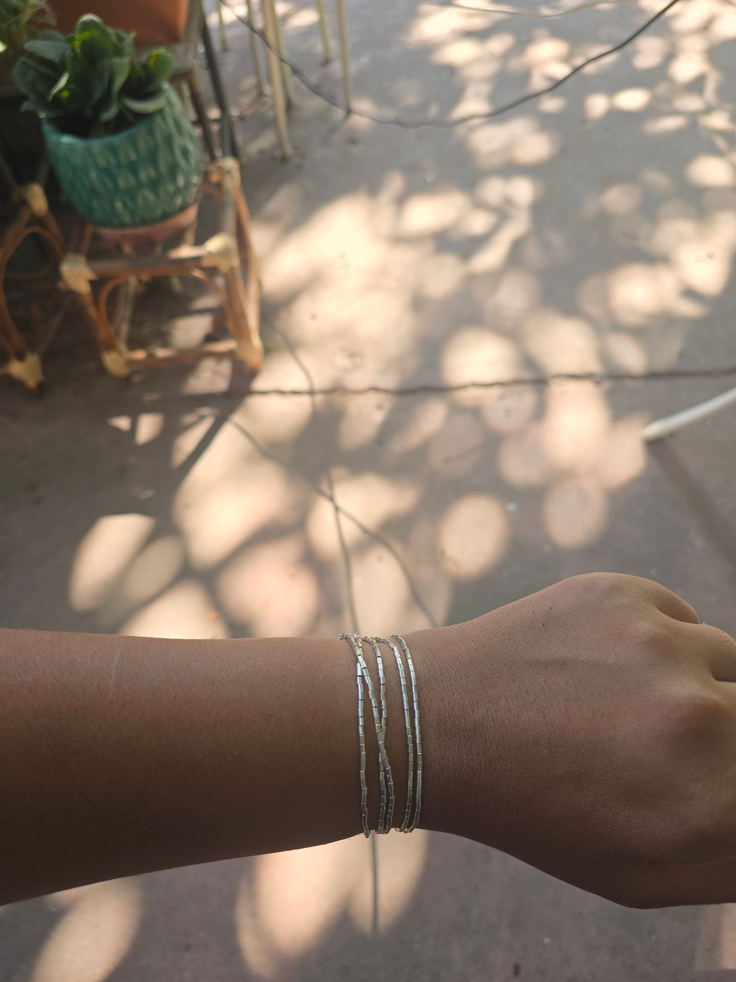 Pulsera- Cadena mostacilla de plata 950 de varias vueltas