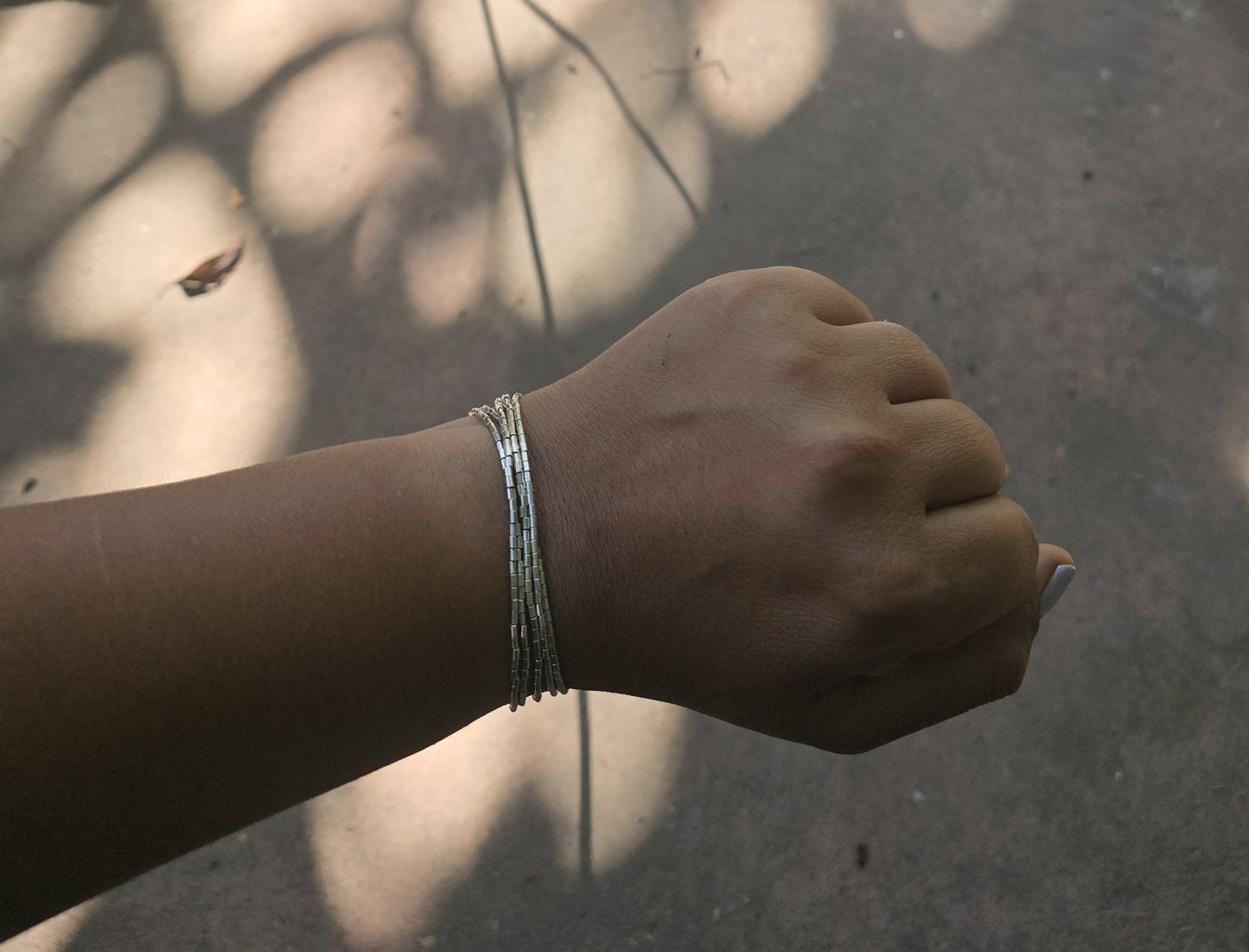 Pulsera- Cadena mostacilla de plata 950 de varias vueltas