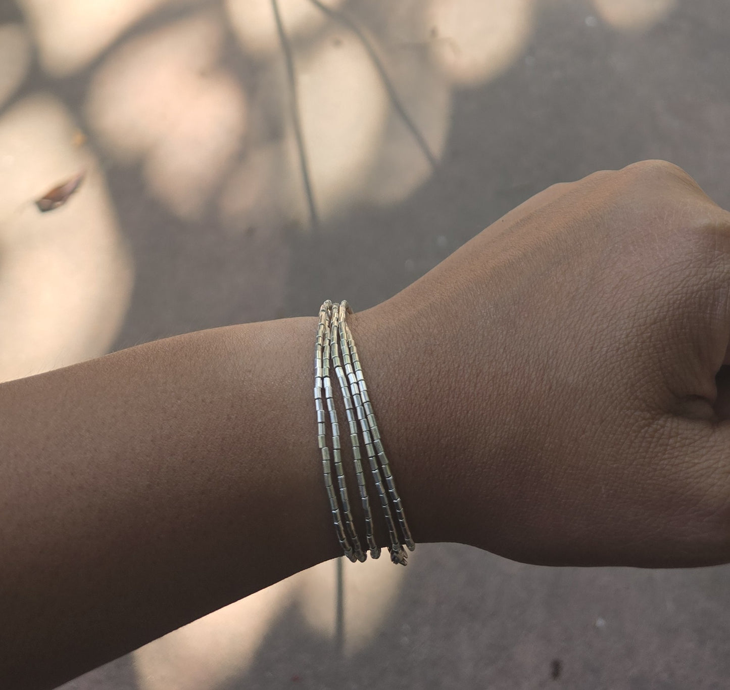 Pulsera- Cadena mostacilla de plata 950 de varias vueltas