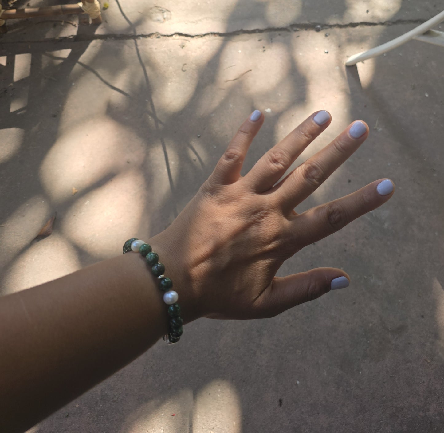 Pulsera de Zoisita, perla y plata 950. Gancho normal