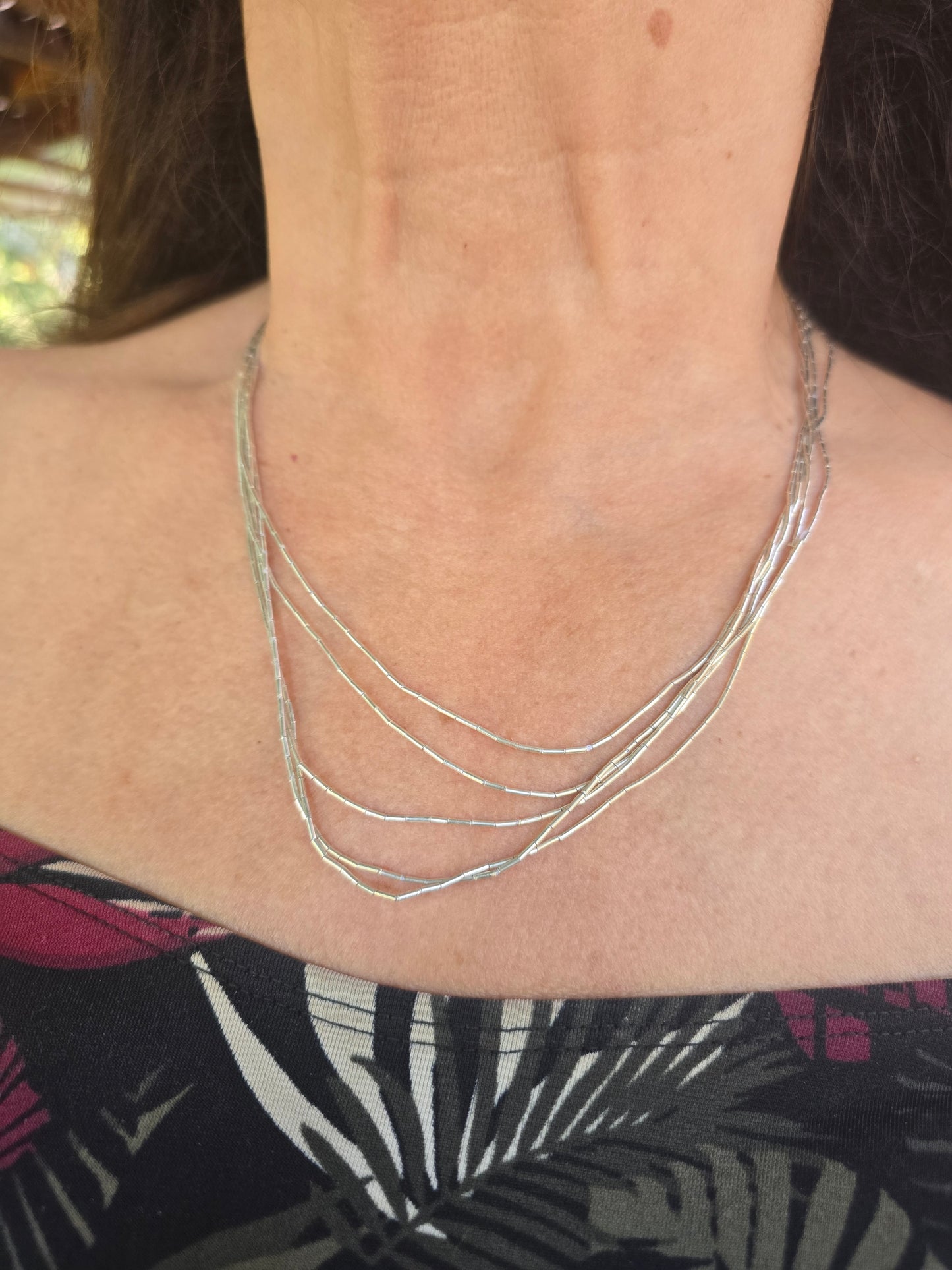 Collar de mostacillas de plata 950, 5 vueltas