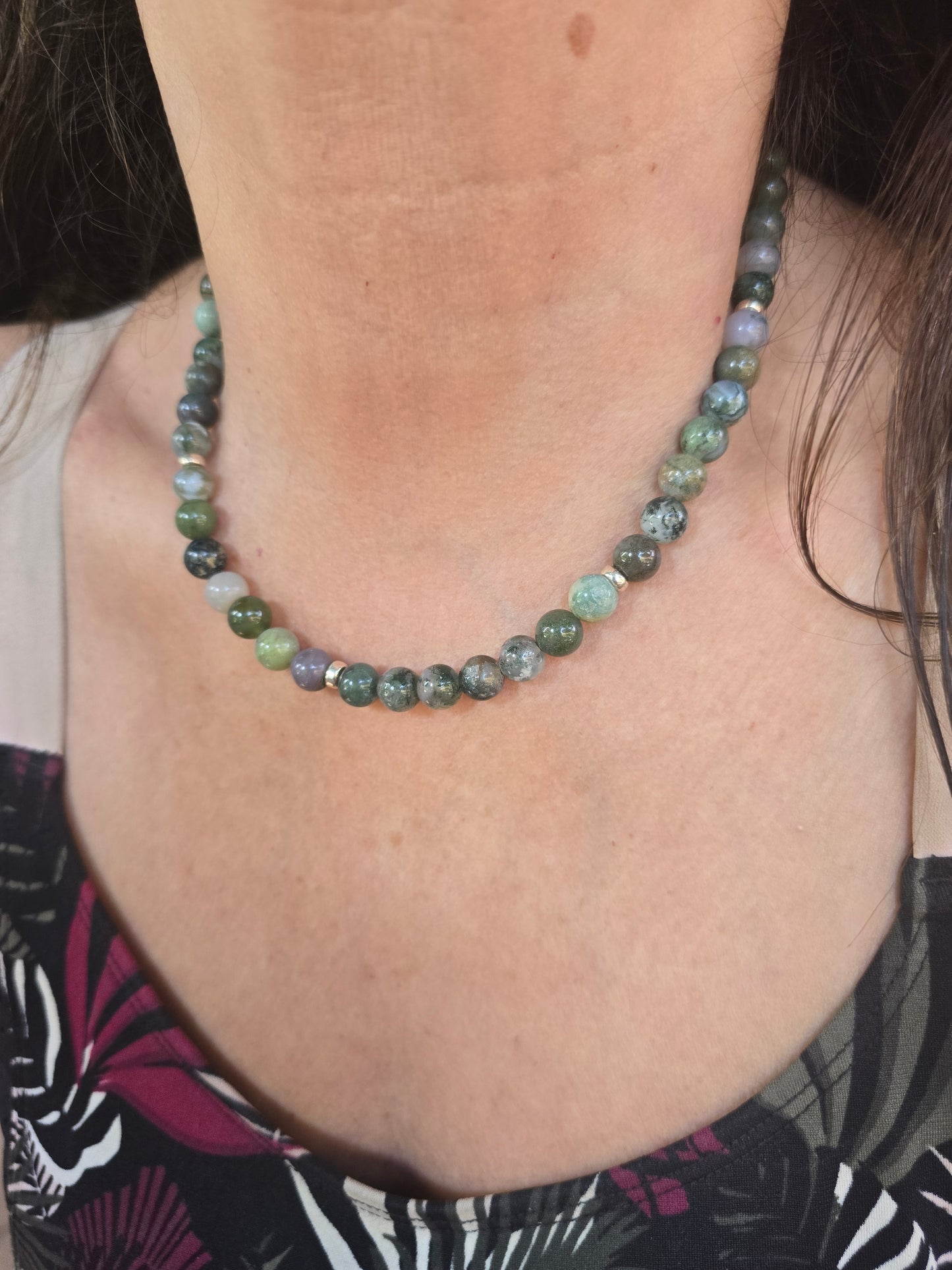 Collar ágata verde grueso con plata 950 +++++++