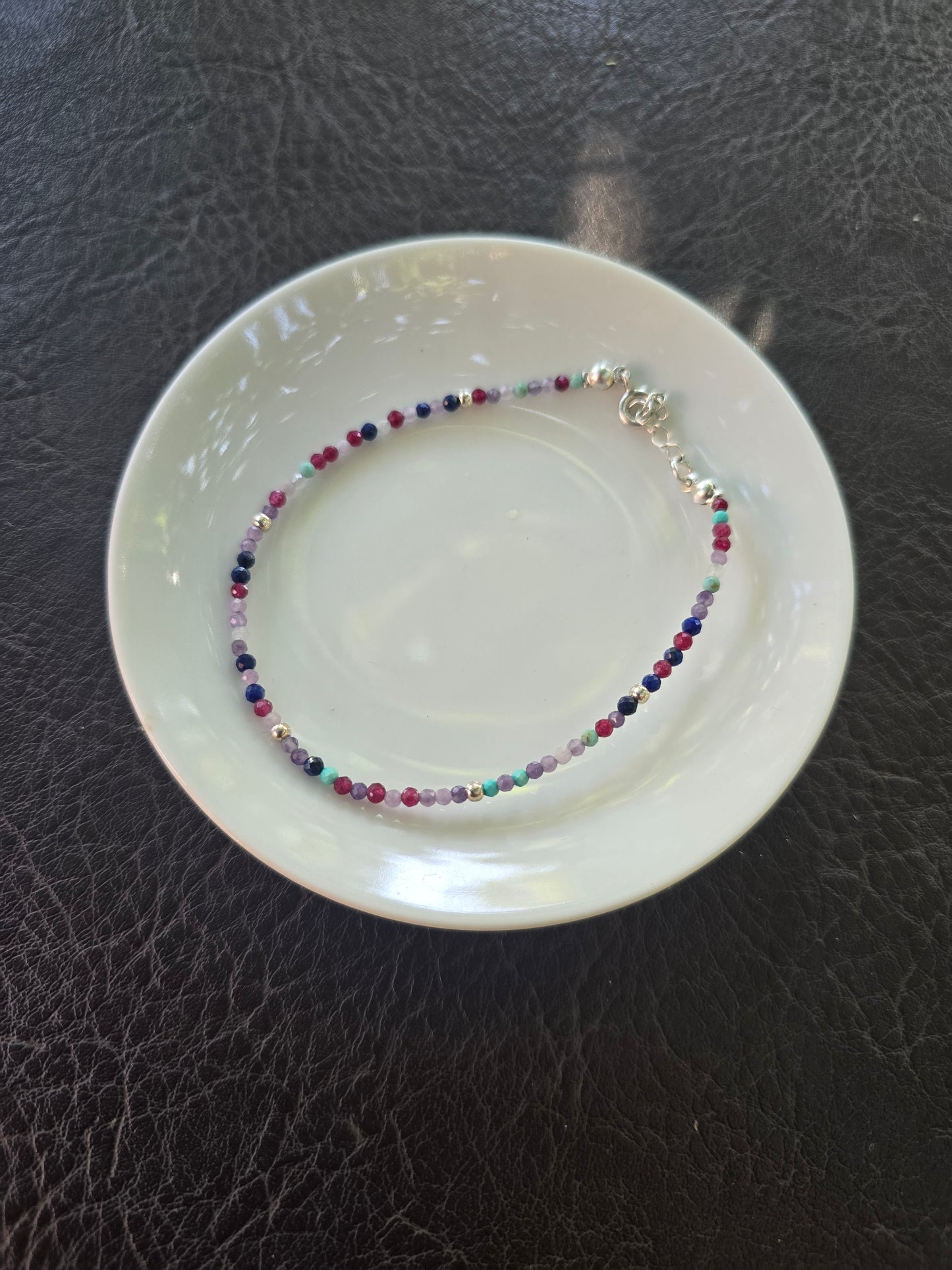 pulsera mix (granate, cornalina, lapislázuli, amazonita, amatista) plata 950 gancho normal