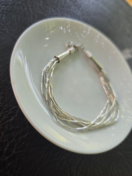 Pulsera de mostacilla delgada plata 950, 7 vueltas