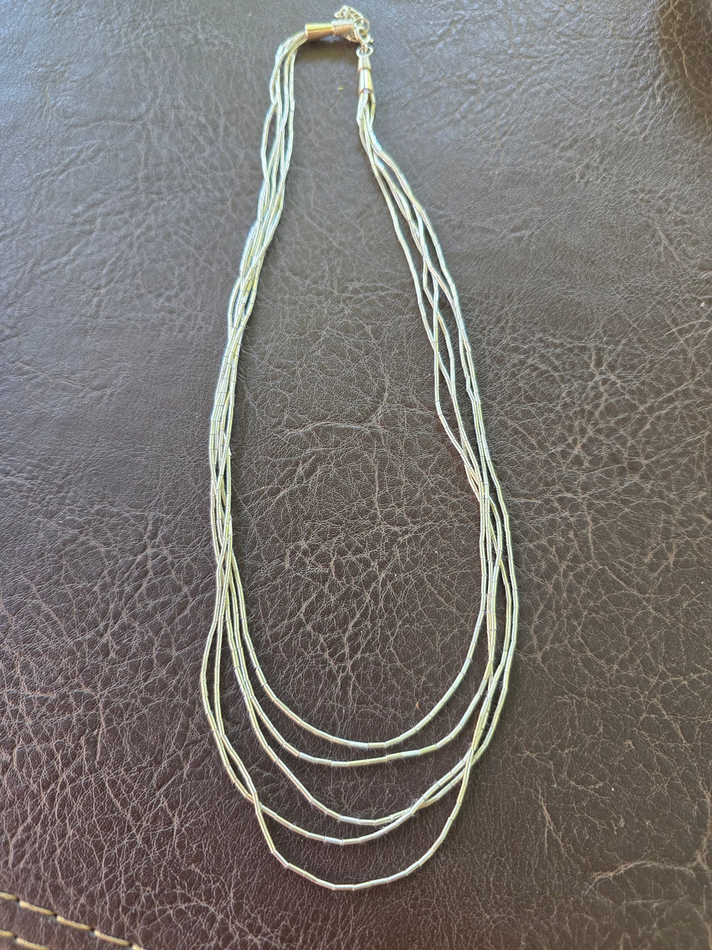 Collar de mostacillas de plata 950, 5 vueltas