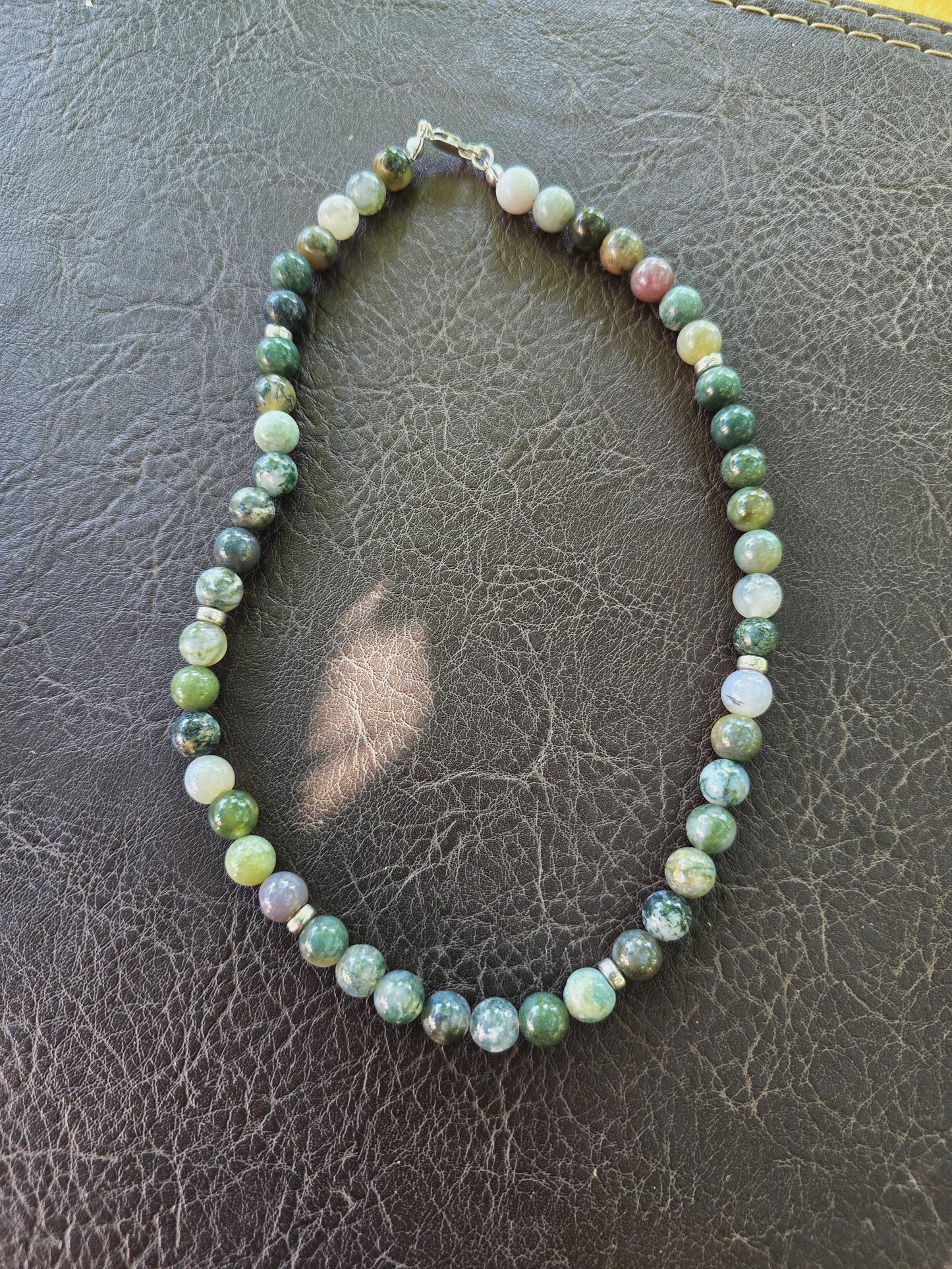 Collar ágata verde grueso con plata 950 +++++++