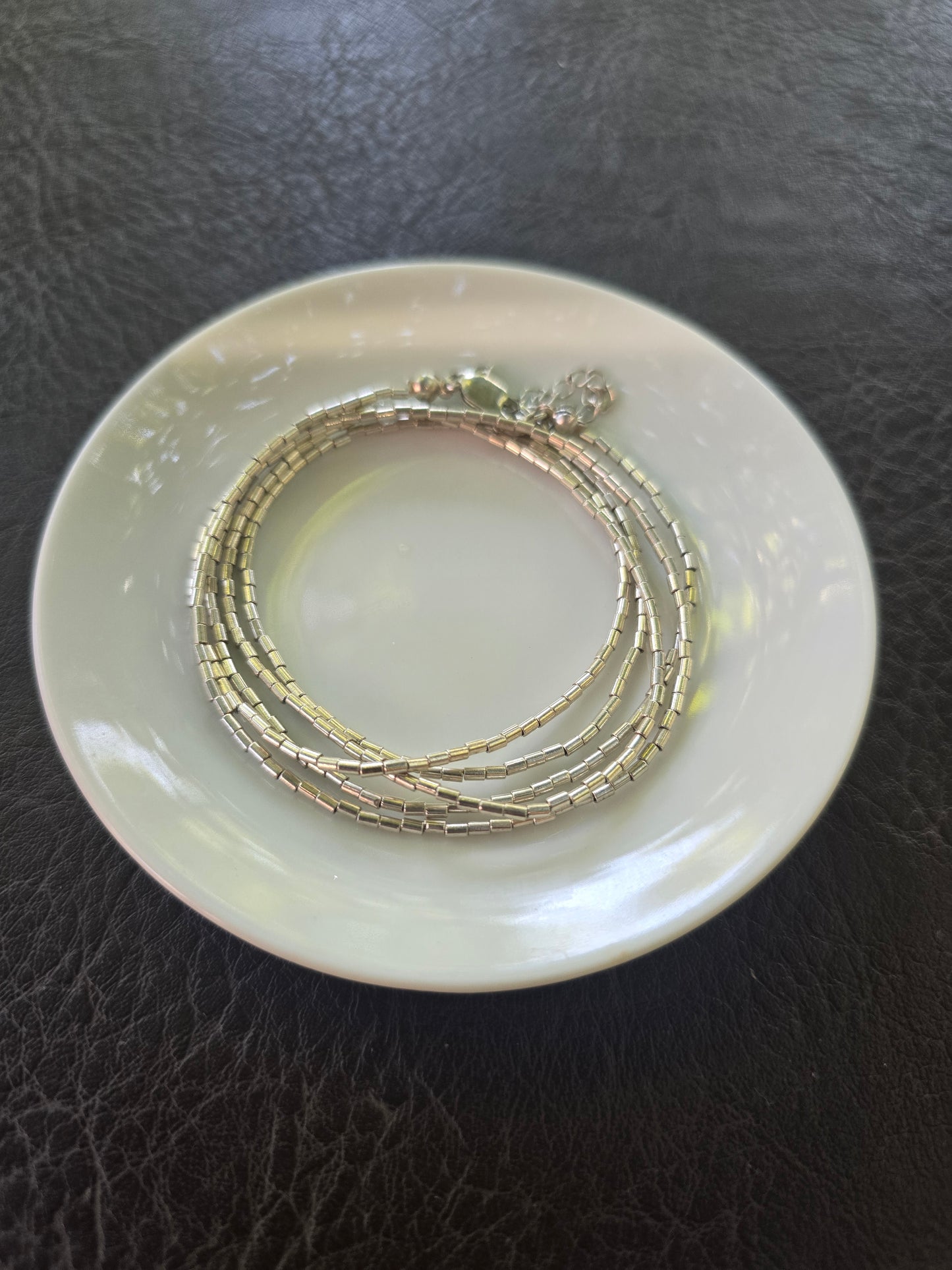 Pulsera- Cadena mostacilla de plata 950 de varias vueltas