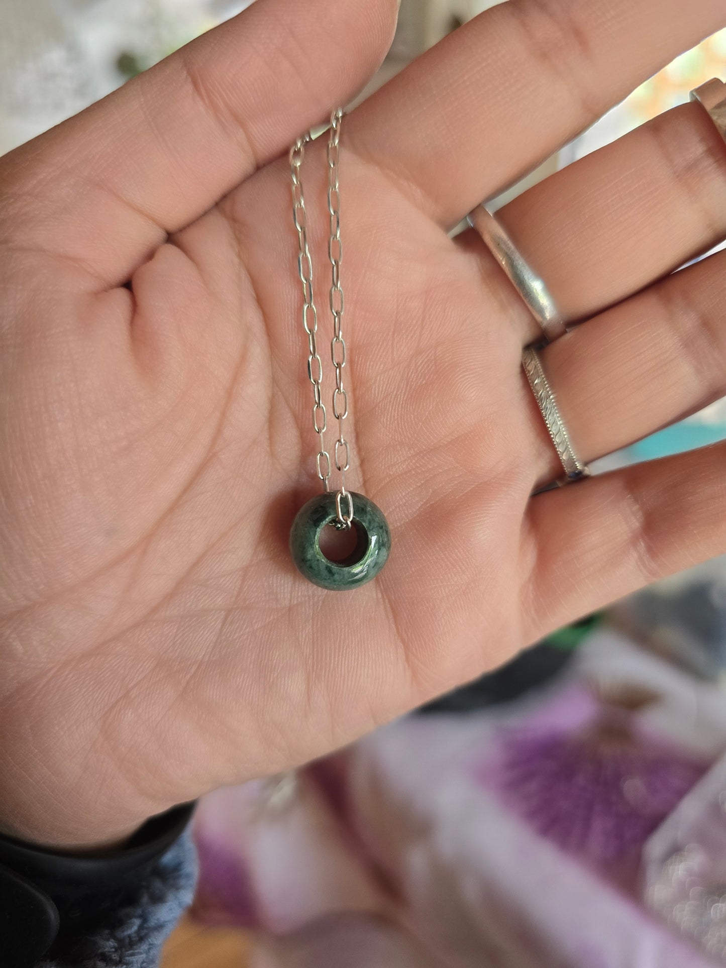 Colgante Jade piedra natural + cadena 45 cm plata 950