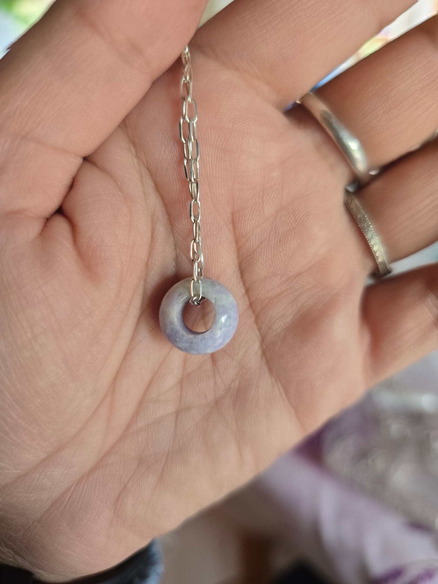 Colgante Jade Lila piedra natural + cadena 45 cm plata 950