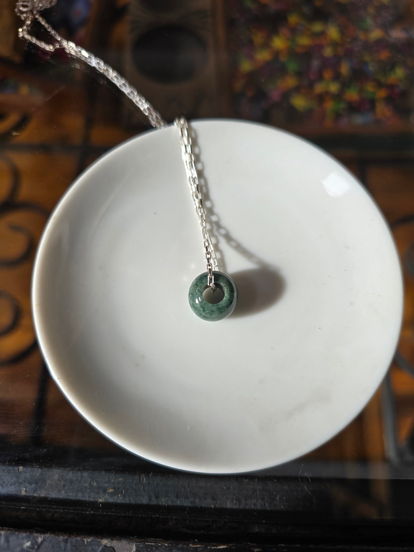 Colgante Jade piedra natural + cadena 45 cm plata 950