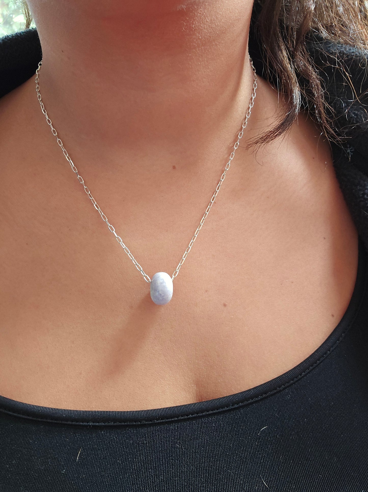 Colgante Jade Lila piedra natural + cadena 45 cm plata 950