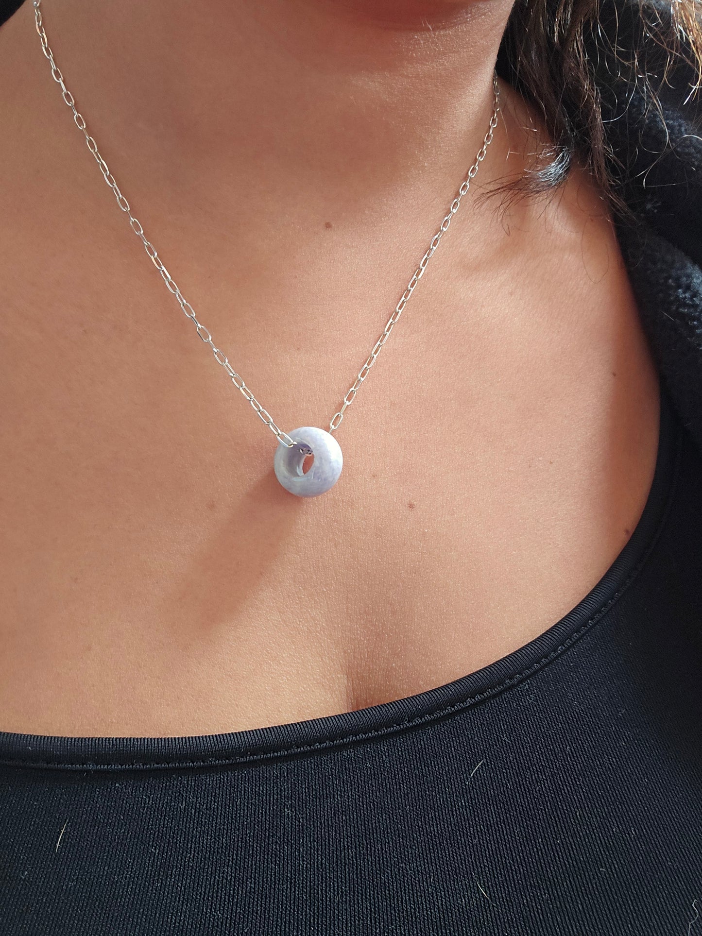 Colgante Jade Lila piedra natural + cadena 45 cm plata 950