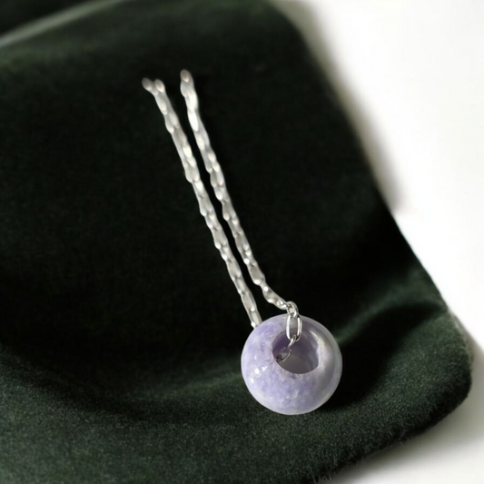 Colgante Jade Lila piedra natural + cadena 45 cm plata 950