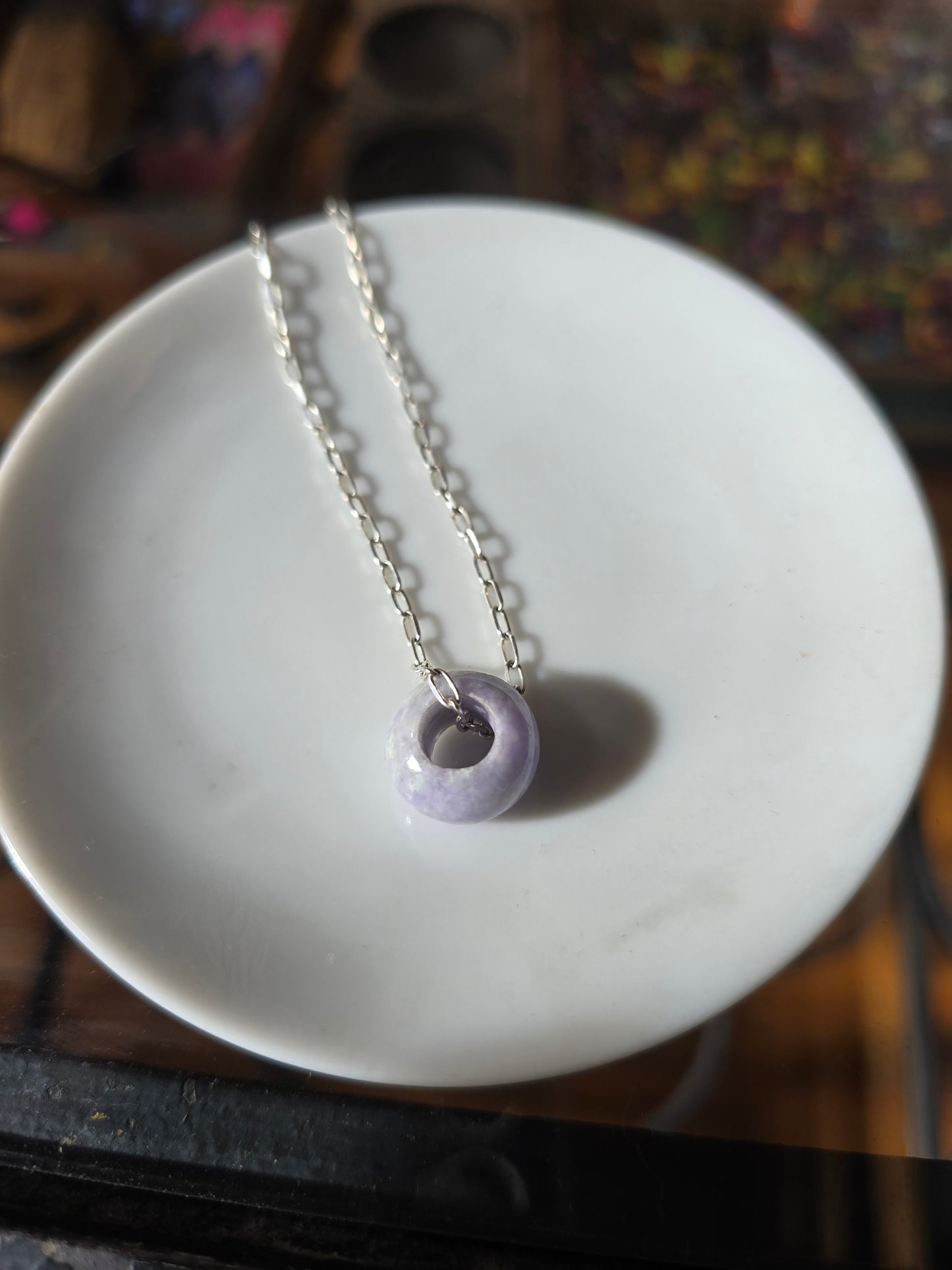Colgante Jade Lila piedra natural + cadena 45 cm plata 950