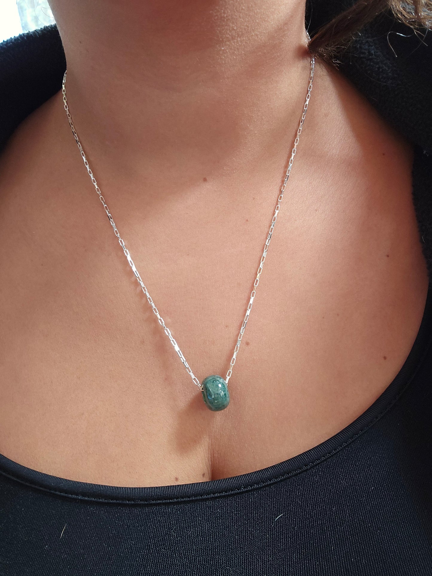 Colgante Jade piedra natural + cadena 45 cm plata 950