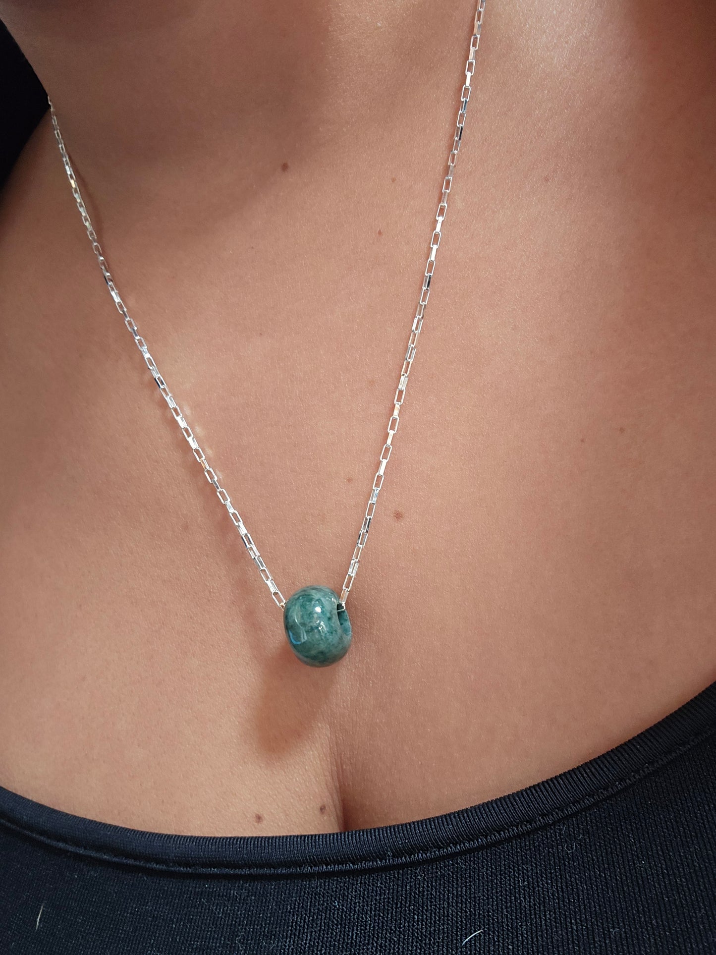 Colgante Jade piedra natural + cadena 45 cm plata 950