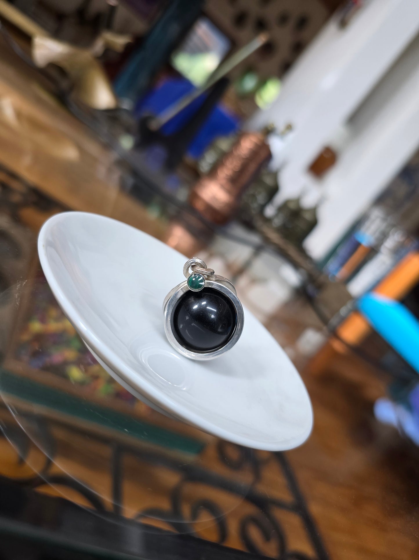 Colgante esfera antiestrés de Onix y Malaquita en plata 950