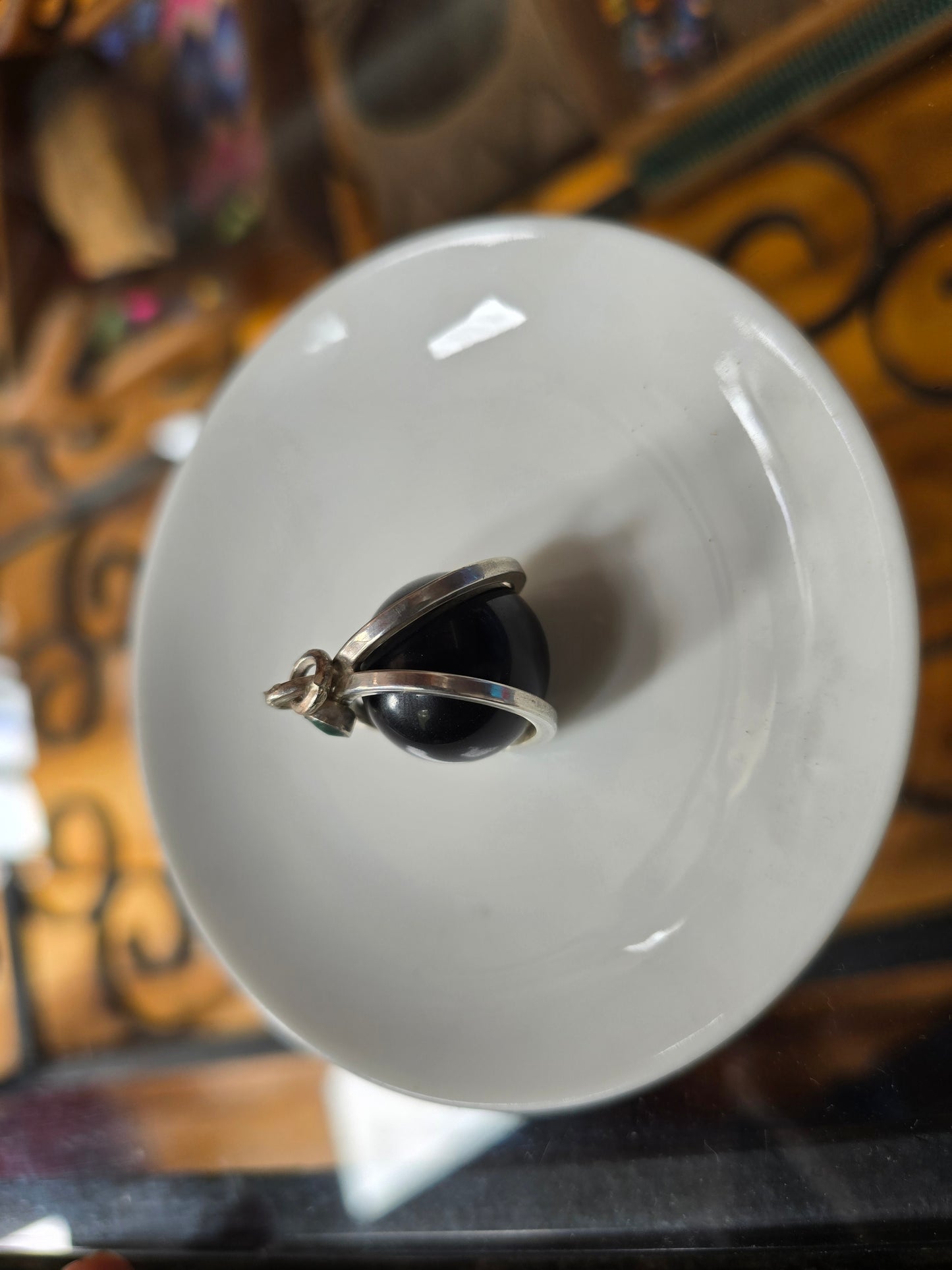 Colgante esfera antiestrés de Onix y Malaquita en plata 950