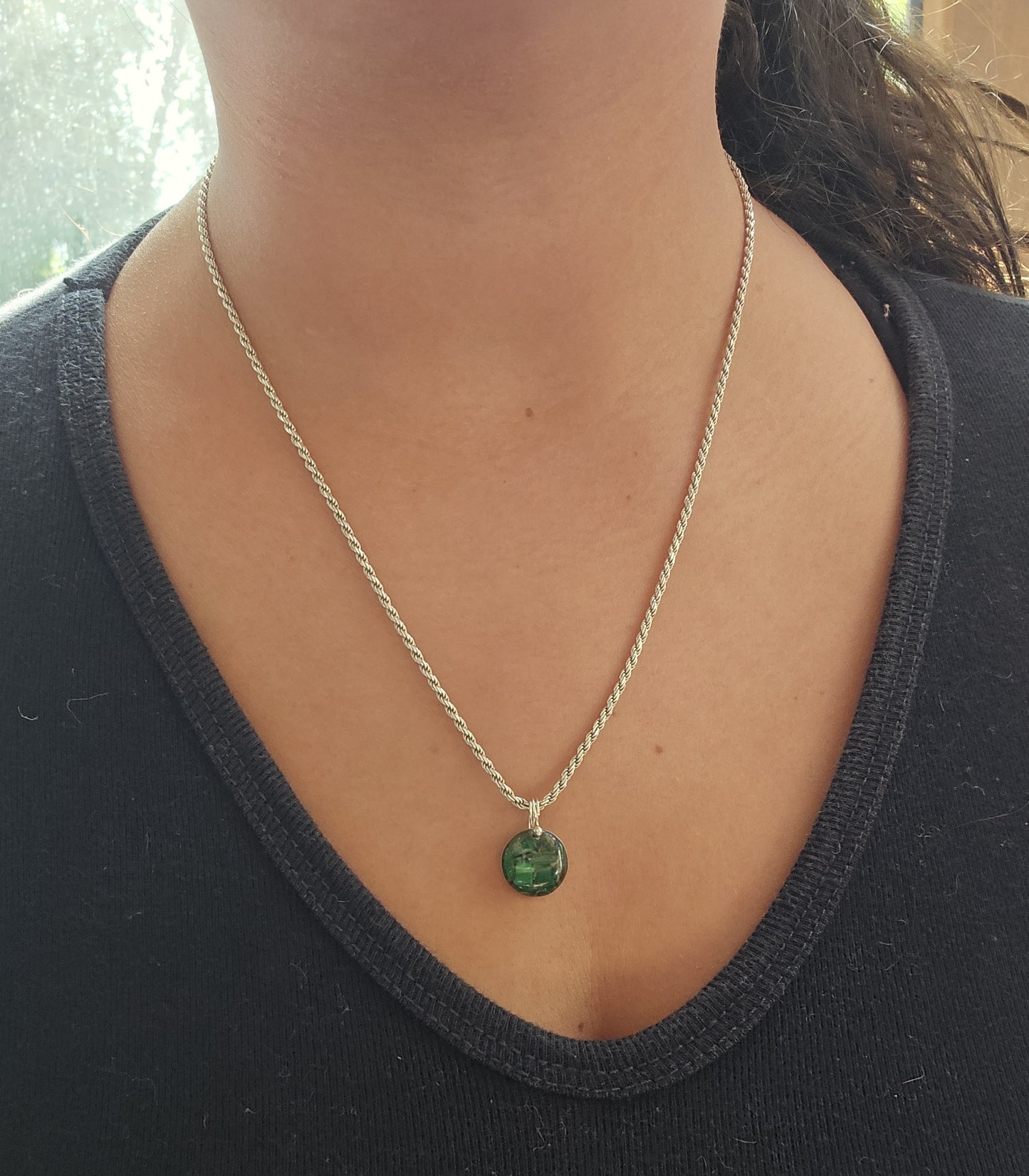 Colgante de plata y Malaquita encapsulada M