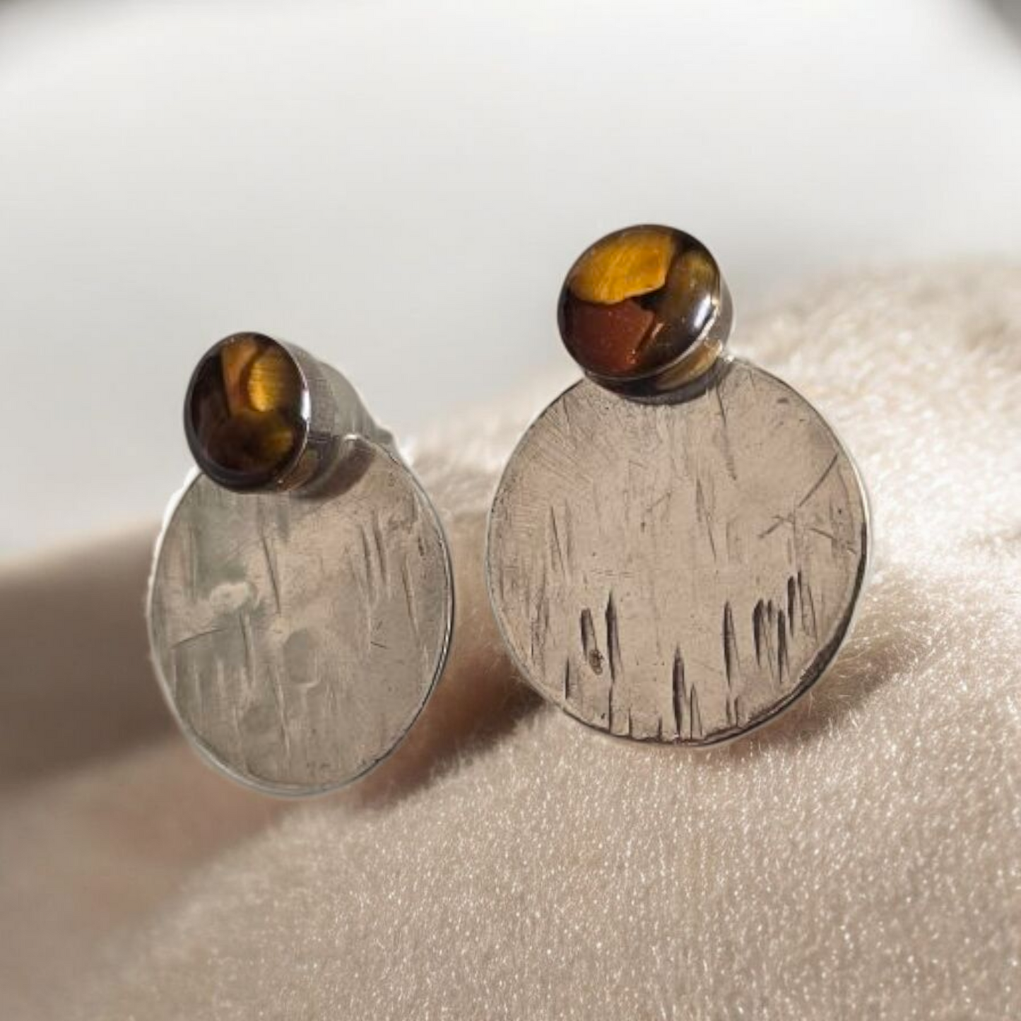 Top Back aros intercambiables PEQUEÑOS Ojo de tigre y Back Circular pequeño plata 950