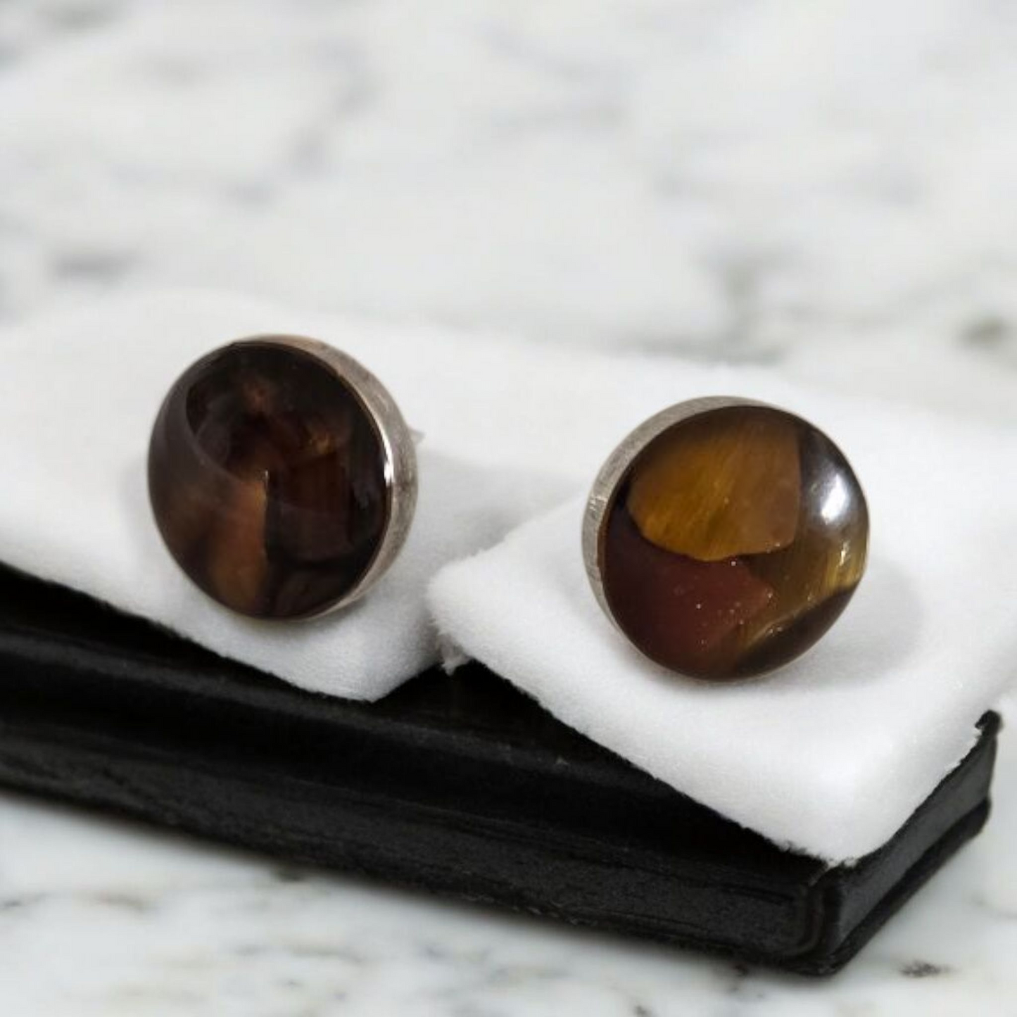 Top Back aros intercambiables PEQUEÑOS Ojo de tigre y Back Circular pequeño plata 950