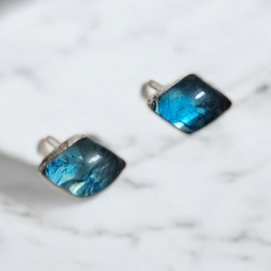 Top colección aros intercambiables rombo de ágata azul