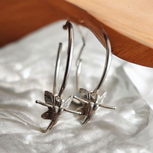 Aros de hada Elena con argolla grande, plata 950