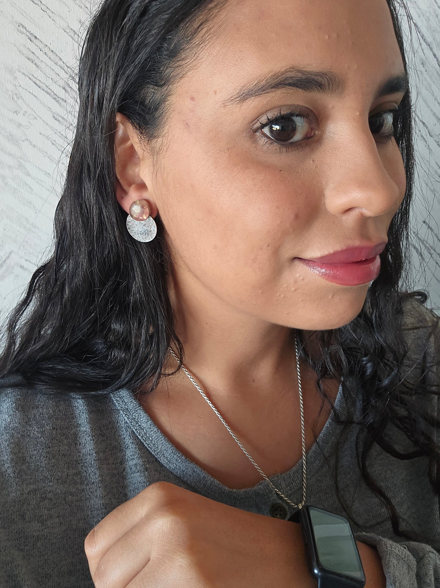 Top Back aros intercambiables PEQUEÑOS grande Cuarzo Fresa y Back Circular pequeño plata 950