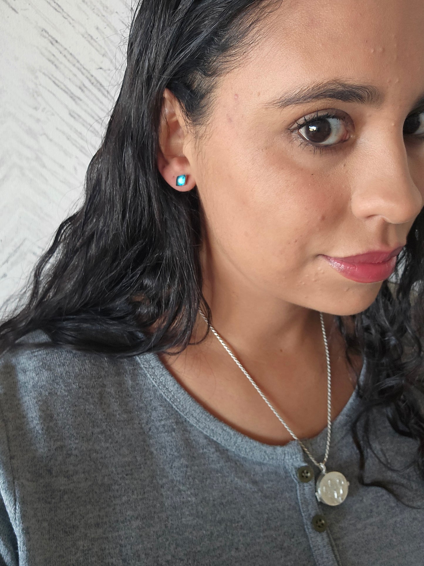 Top colección aros intercambiables rombo de ágata azul