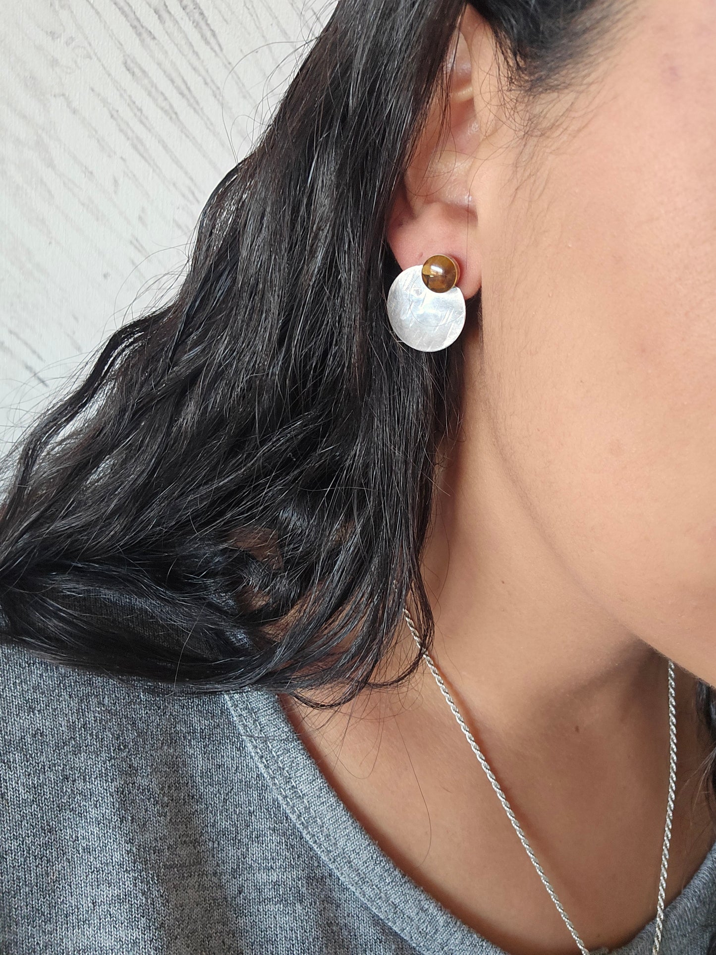 Top Back aros intercambiables PEQUEÑOS Ojo de tigre y Back Circular pequeño plata 950