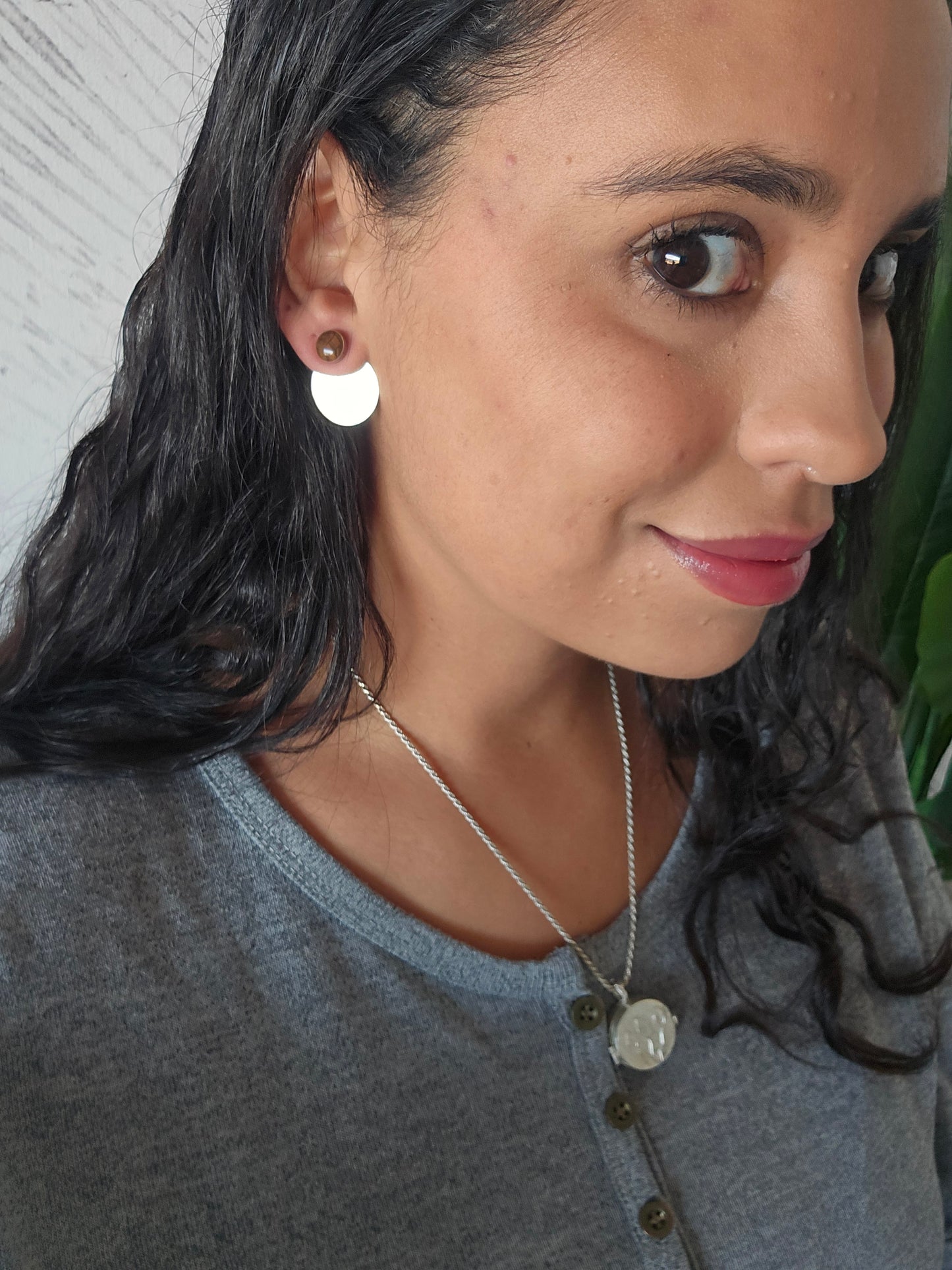 Top Back aros intercambiables PEQUEÑOS Ojo de tigre y Back Circular pequeño plata 950