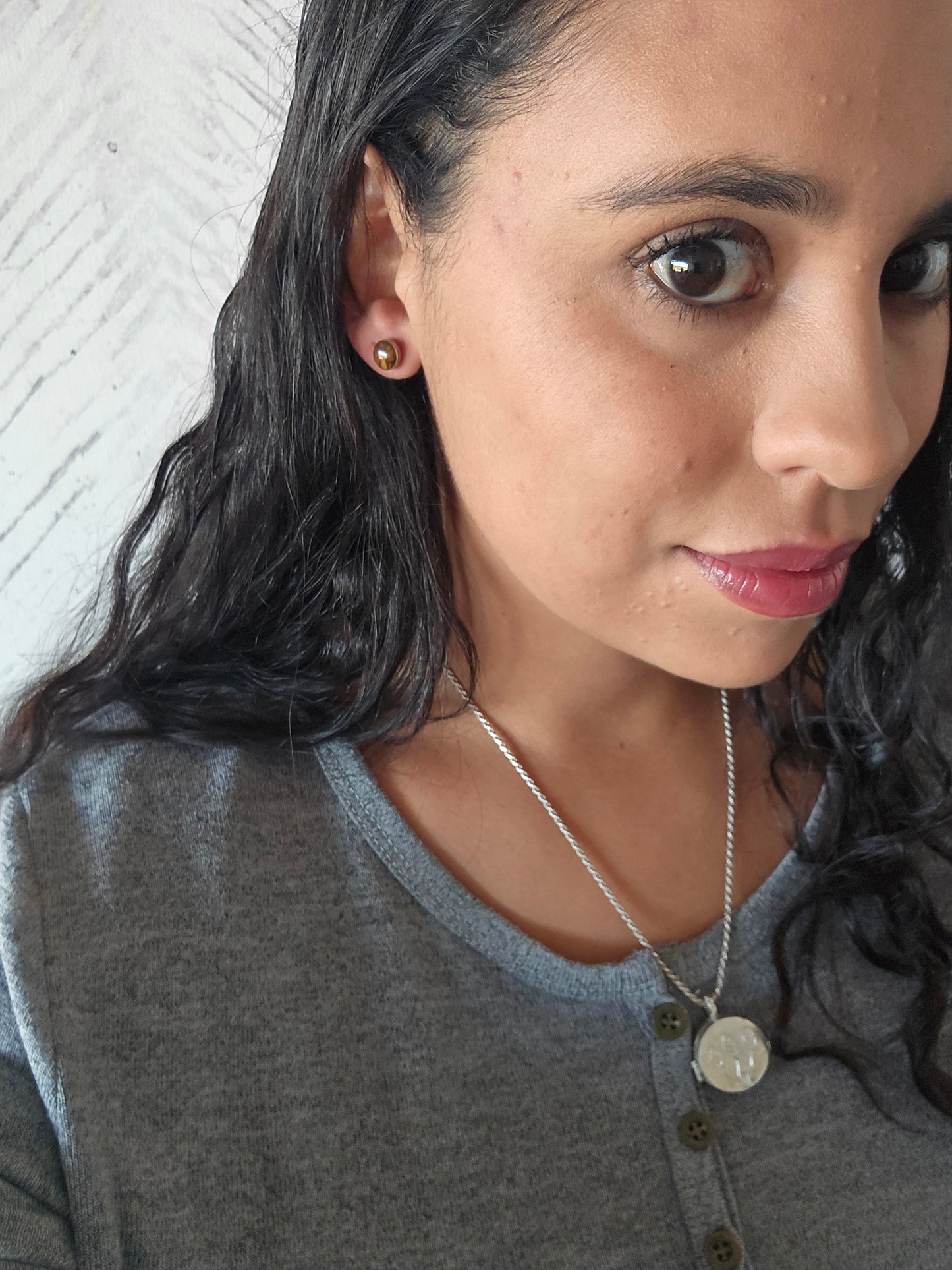 Top Back aros intercambiables PEQUEÑOS Ojo de tigre y Back Circular pequeño plata 950