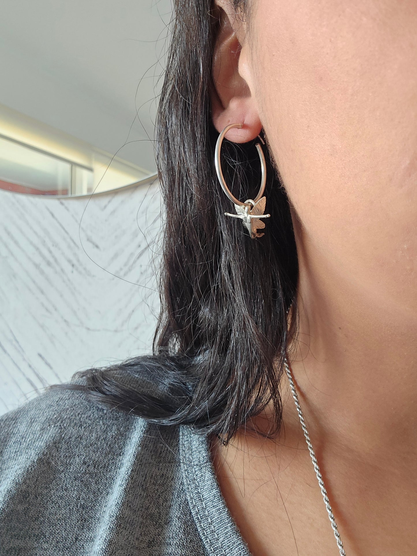 Aros de hada Elena con argolla grande, plata 950