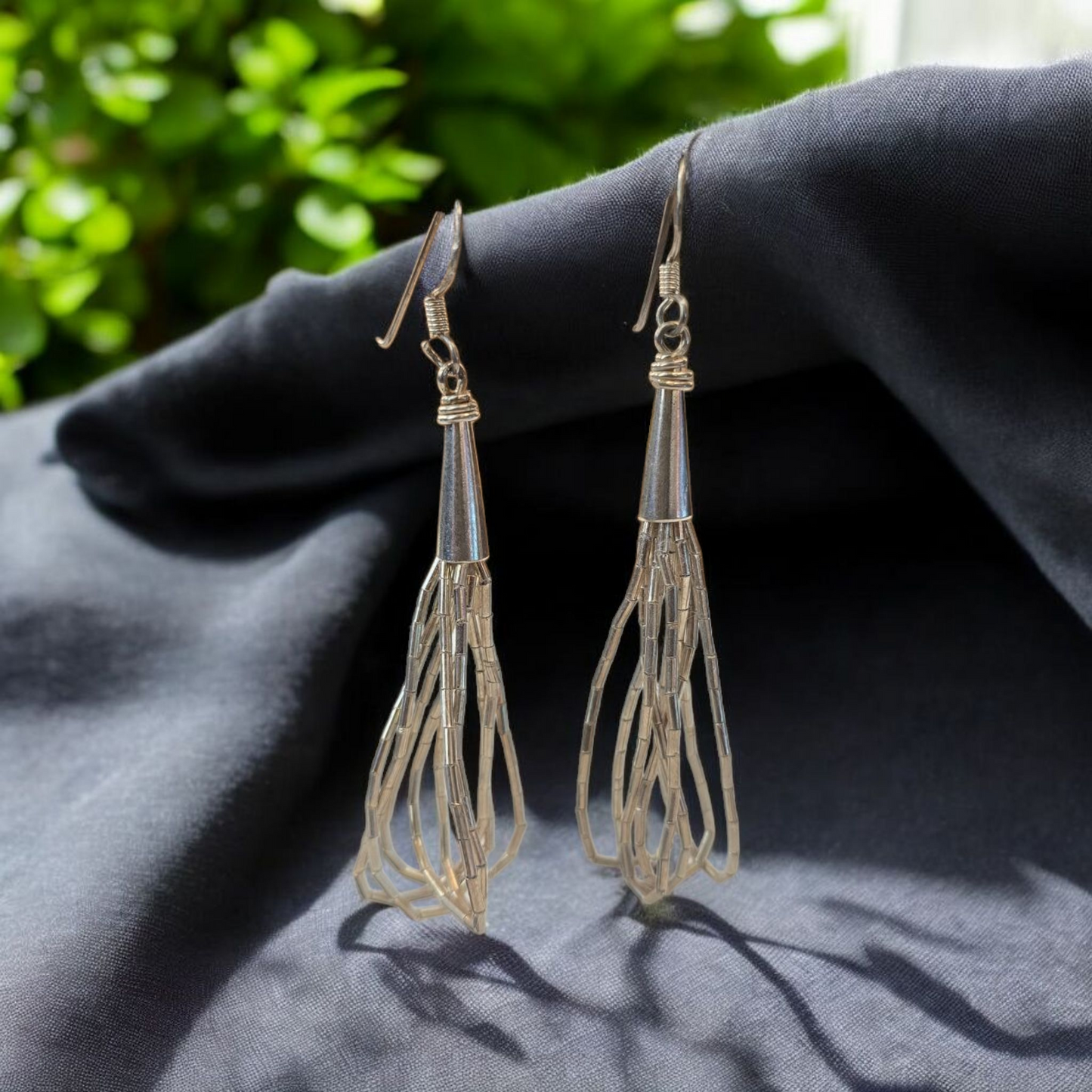 Aros largos de mostacilla de plata 950 gancho